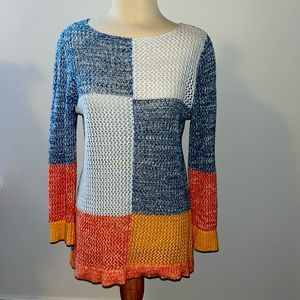Christopher&Banks Crochet Knit Top, Colorblock, Size Medium.